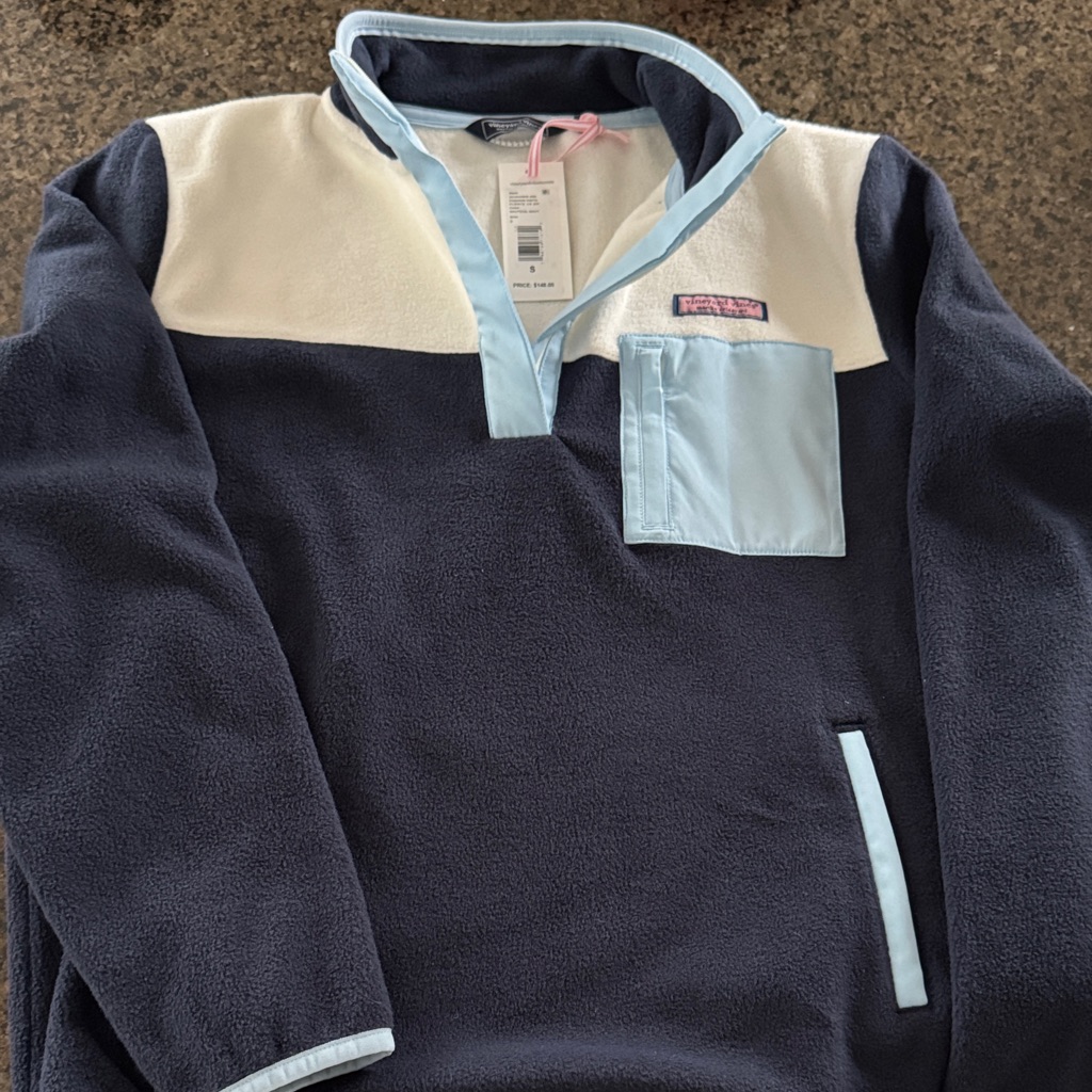 Vineyard Vines Navy, Light Blue & White Fleece Pullover Jacket